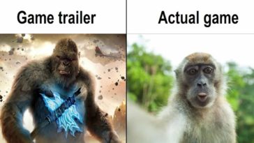 King kong holding Godzilla scale axe next to white monkey taking selfie while doing duck lips