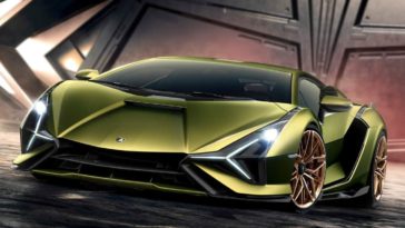 Lamborghini Sian Hybrid Yellow color with golden rims front headlights metal background