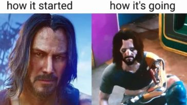 Cyberpunk 2077 meme Keanu Reeves on trailer vs. actual gameplay on PS4