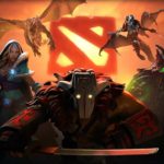 Dota2 heroes and logo wallpaper with Juggernaut, Crystal Maiden, Queen Of Pain, Dragon Knight, and Rubick