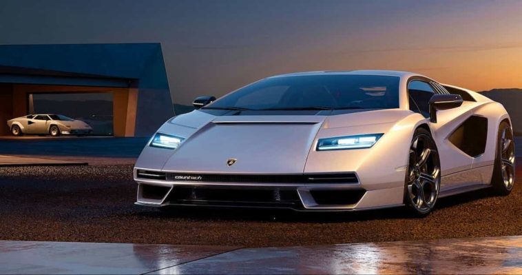 White Lamborghini Countach LPI 800-4 in white color during sunset