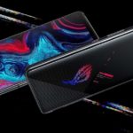 Two black ASUS ROG Phones with ROG LED RGB lights