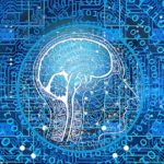 Human head drawing in blue circuit