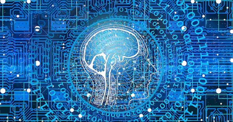 Human head drawing in blue circuit