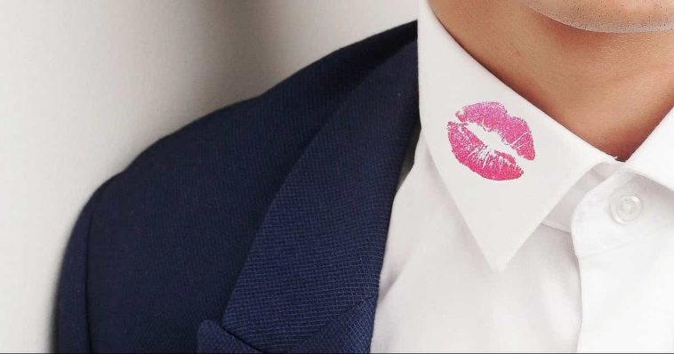 Lipstick mark on man's white shirt